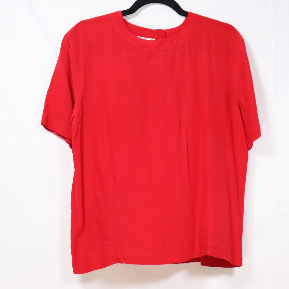 Casual Corner Silk Blouse Large Red Womens Office Minimalist Top